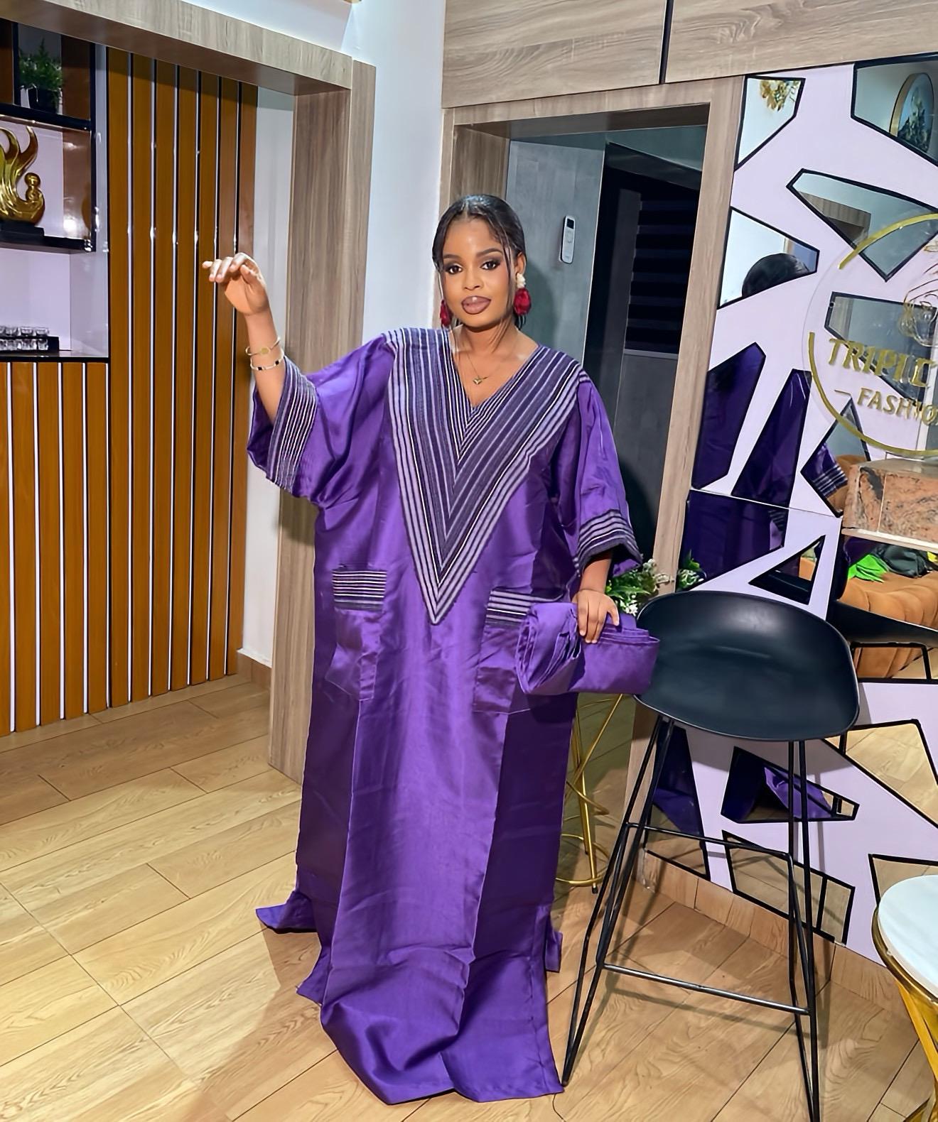 Mikado Boubou Kaftan with Aso Oke Detail | Nigerian Party Dress