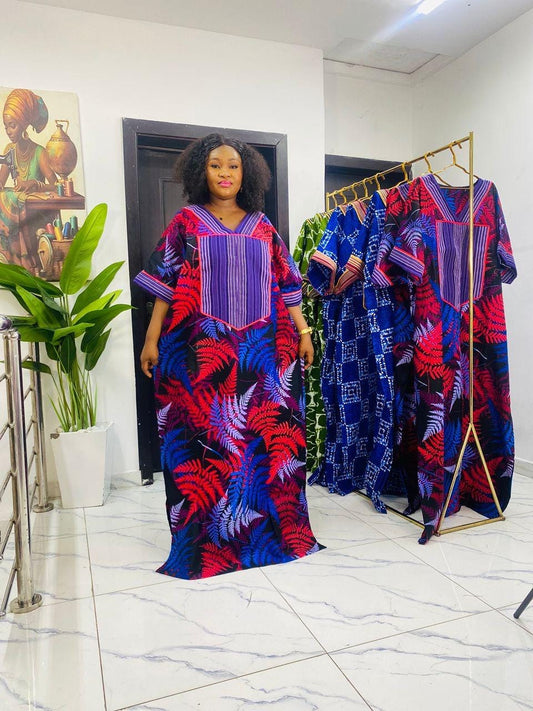 Handmade Ankara Kaftan Dress | African Print Boubou with Headtie