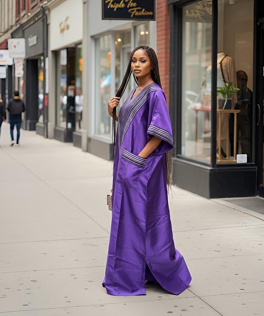 Mikado Boubou Kaftan with Aso Oke Detail | Nigerian Party Dress