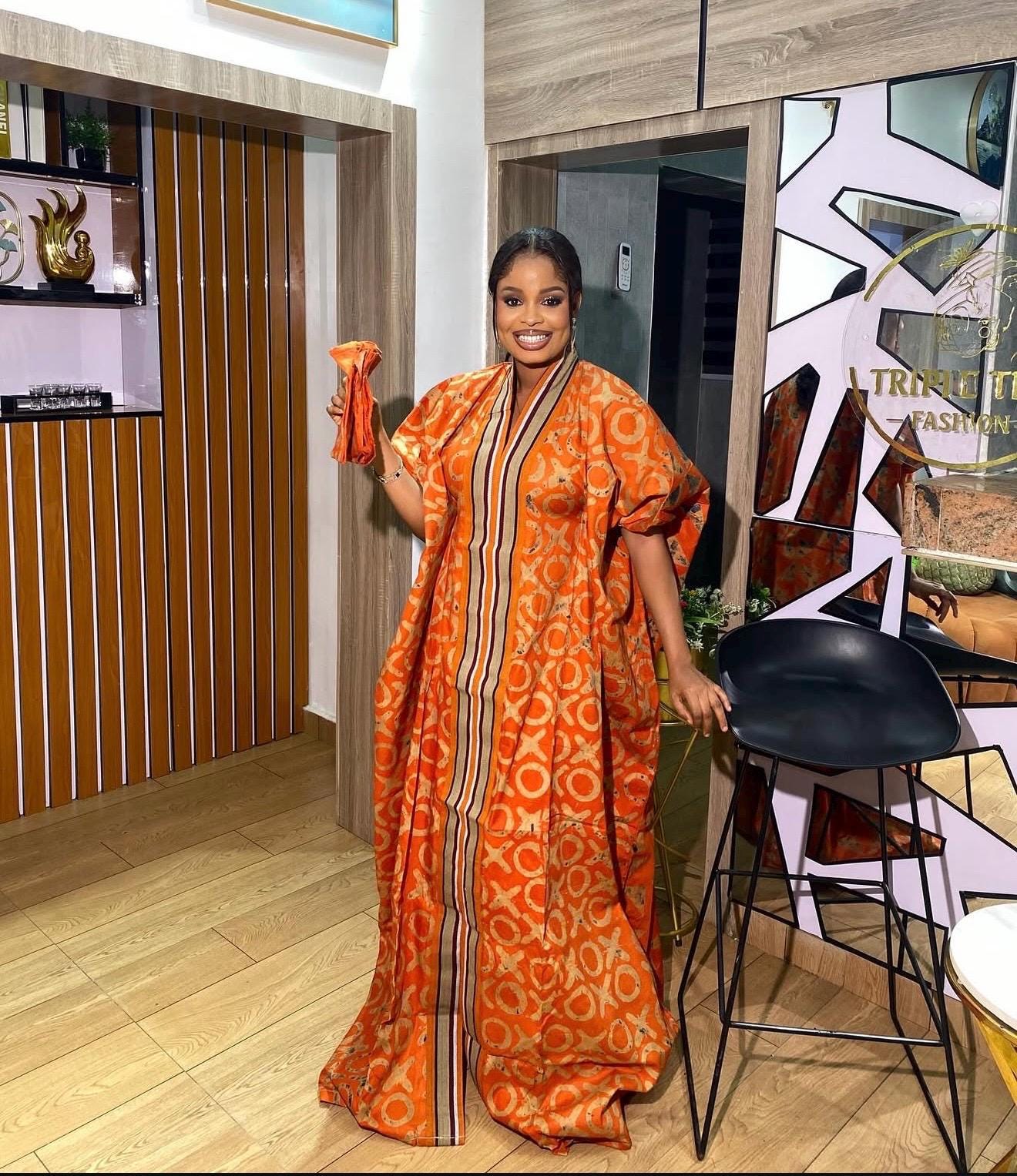Handmade African Adire Batik Kaftan Dress | Nigerian Boubou