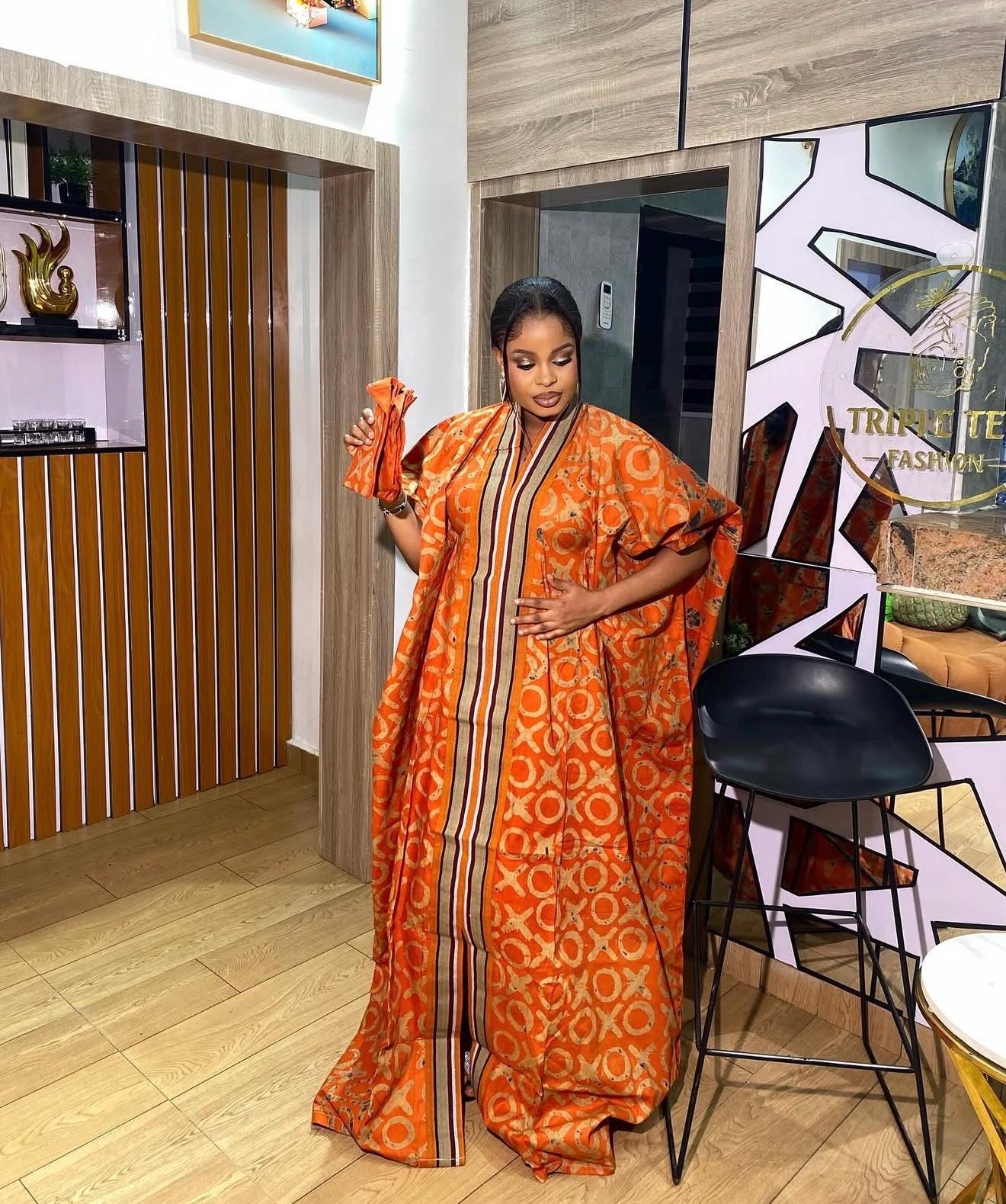 Handmade African Adire Batik Kaftan Dress | Nigerian Boubou