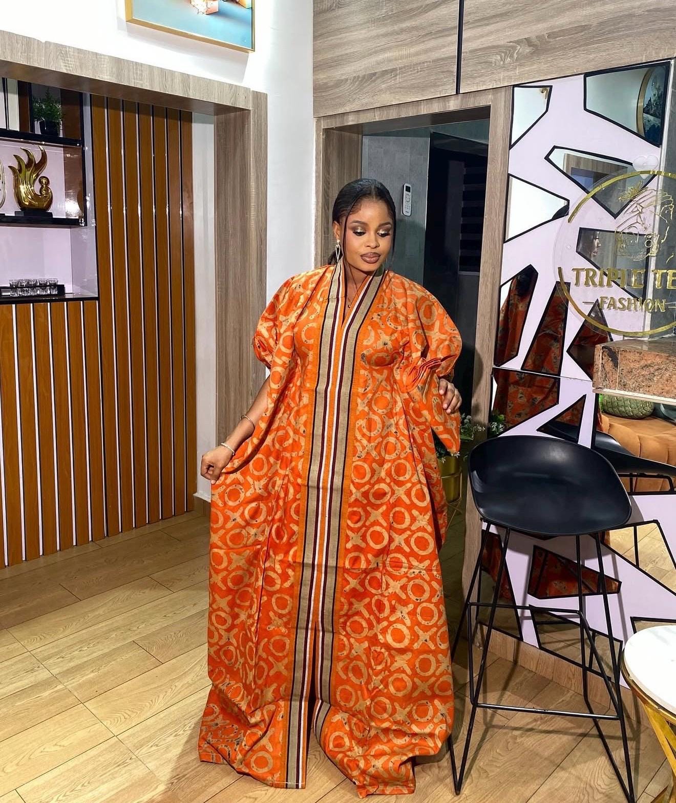 Handmade African Adire Batik Kaftan Dress | Nigerian Boubou