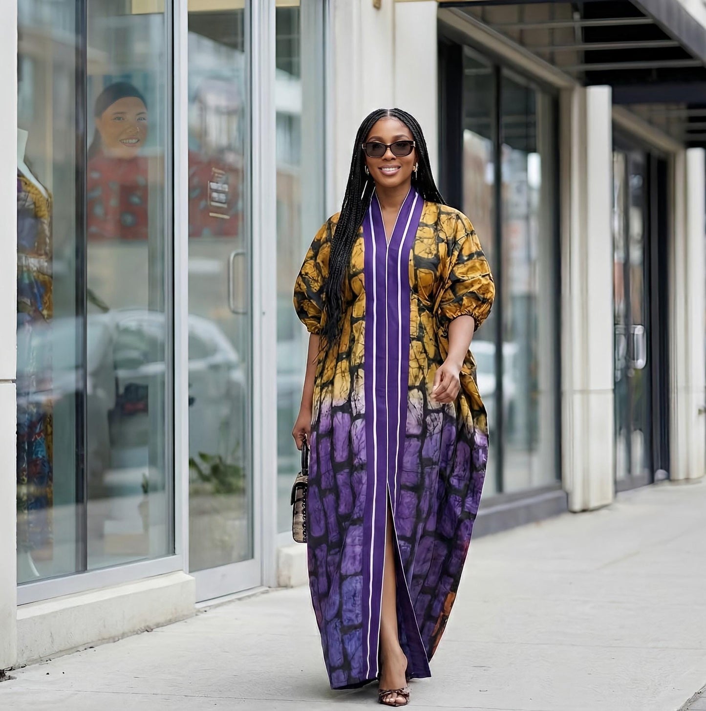 Handmade African Adire Batik Boubou Dress | Nigerian Kaftan with Belt