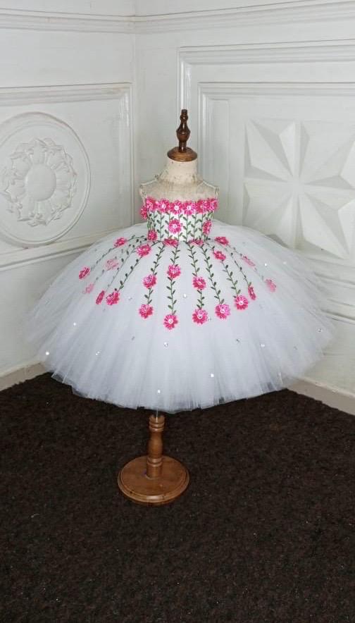 Princess Baby Girl Birthday Ballgown. Satin & Lace, One year old photoshoot