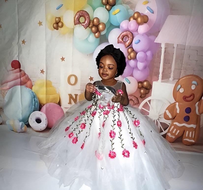 Princess Baby Girl Birthday Ballgown. Satin & Lace, One year old photoshoot