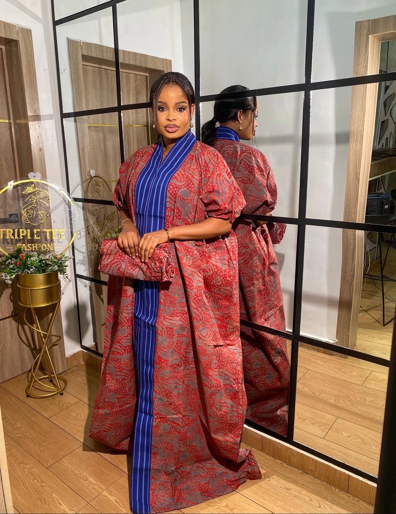 Handmade African Adire Batik Kaftan Dress | Nigerian Boubou