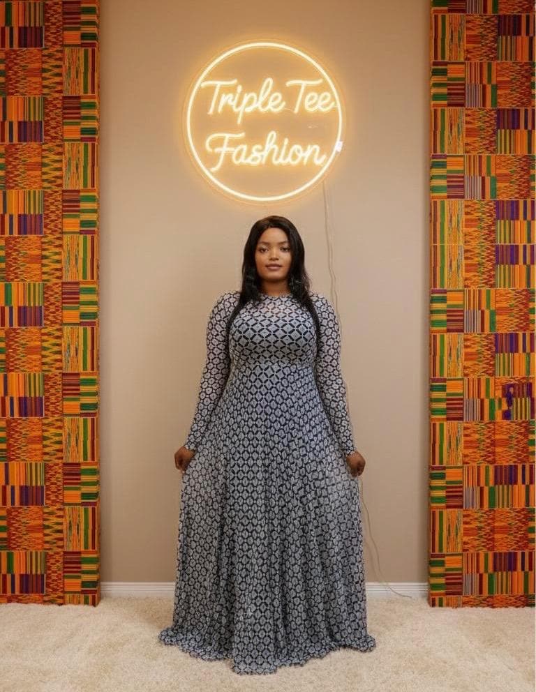 Bloom Mesh Maxi Dress – African-Inspired Floral Elegance | Sizes 12 & 14 | Triple Tee Fashion