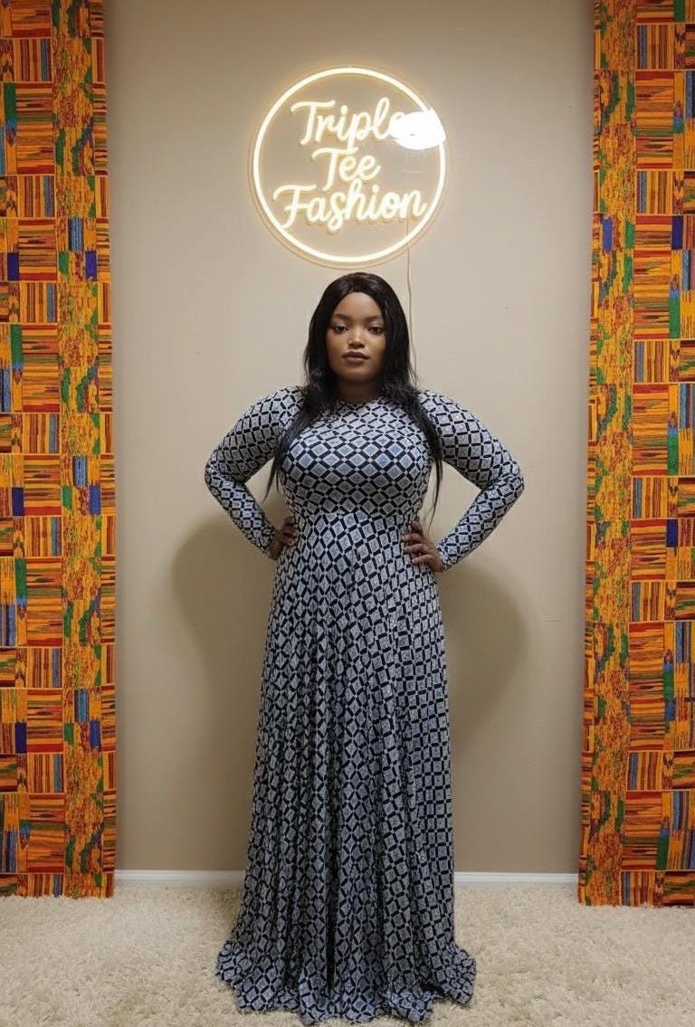 Bloom Mesh Maxi Dress – African-Inspired Floral Elegance | Sizes 12 & 14 | Triple Tee Fashion