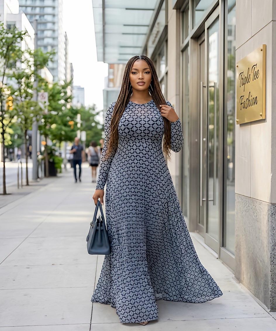 Bloom Mesh Maxi Dress – African-Inspired Floral Elegance | Sizes 12 & 14 | Triple Tee Fashion