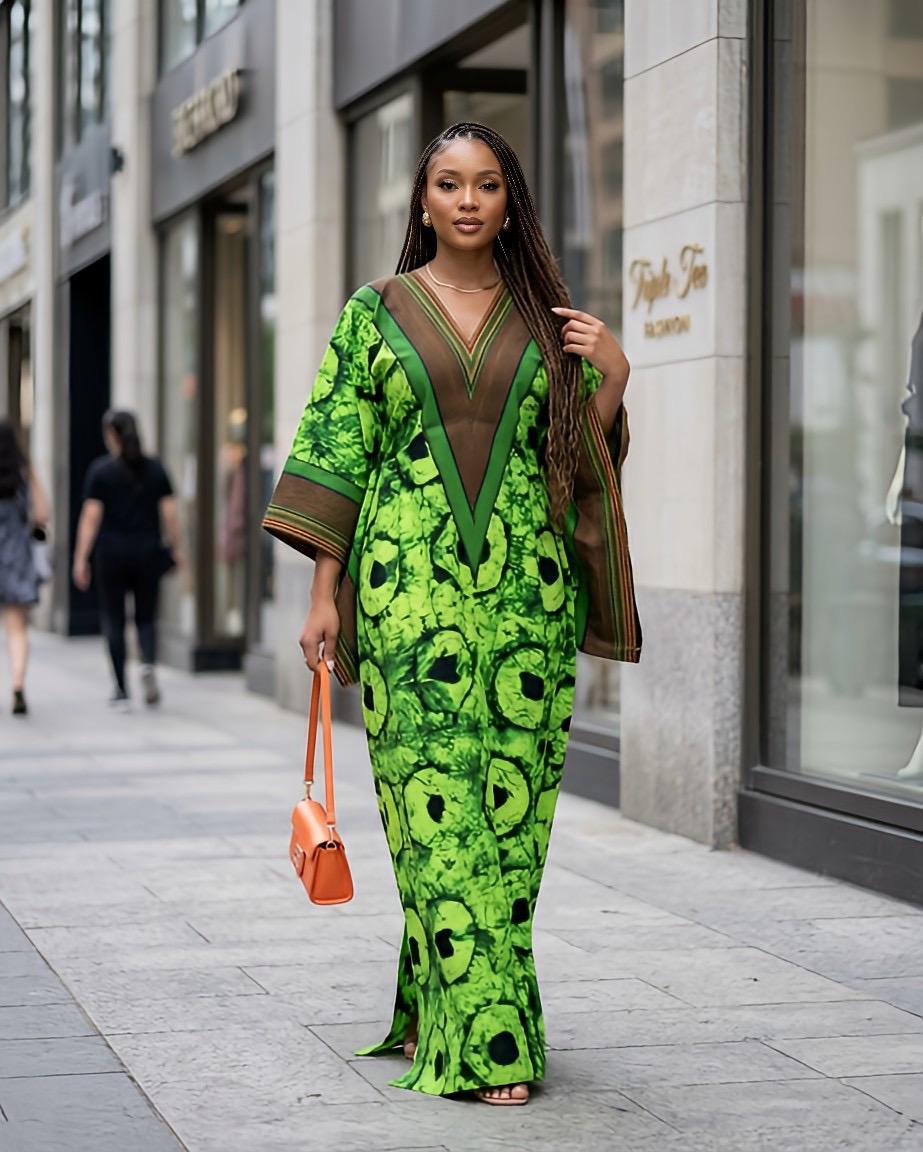 Handmade Ankara Kaftan | Nigerian Print Dress with Headtie