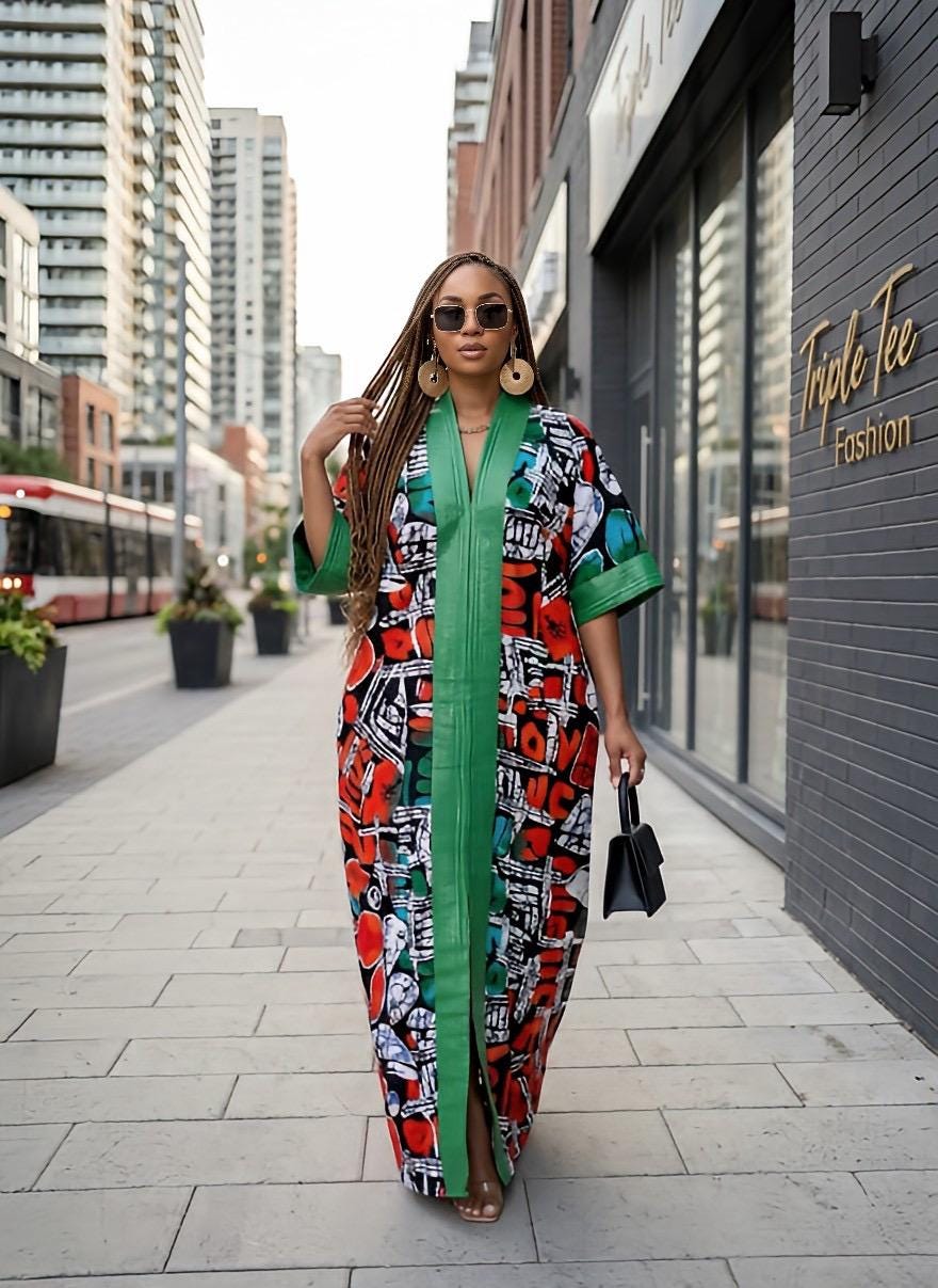 Handmade African Ankara Brocade Kaftan Dress | With Headtie