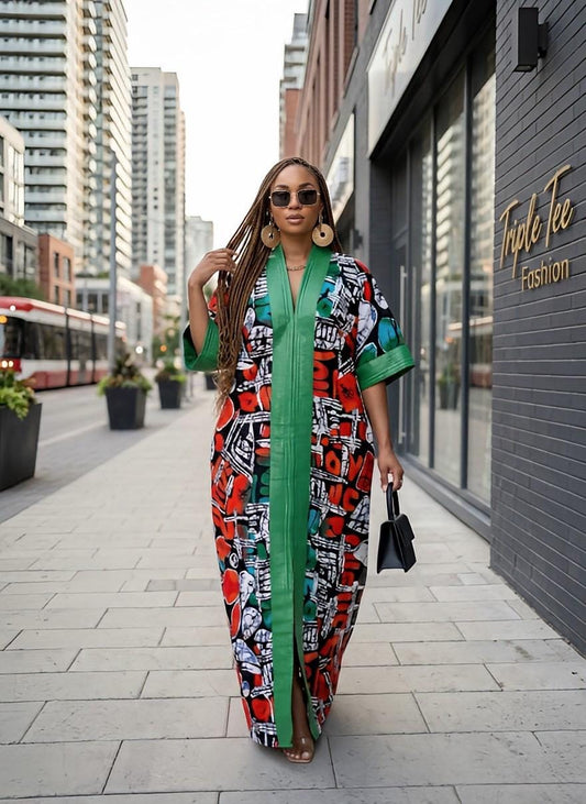 Handmade African Ankara Brocade Kaftan Dress | With Headtie