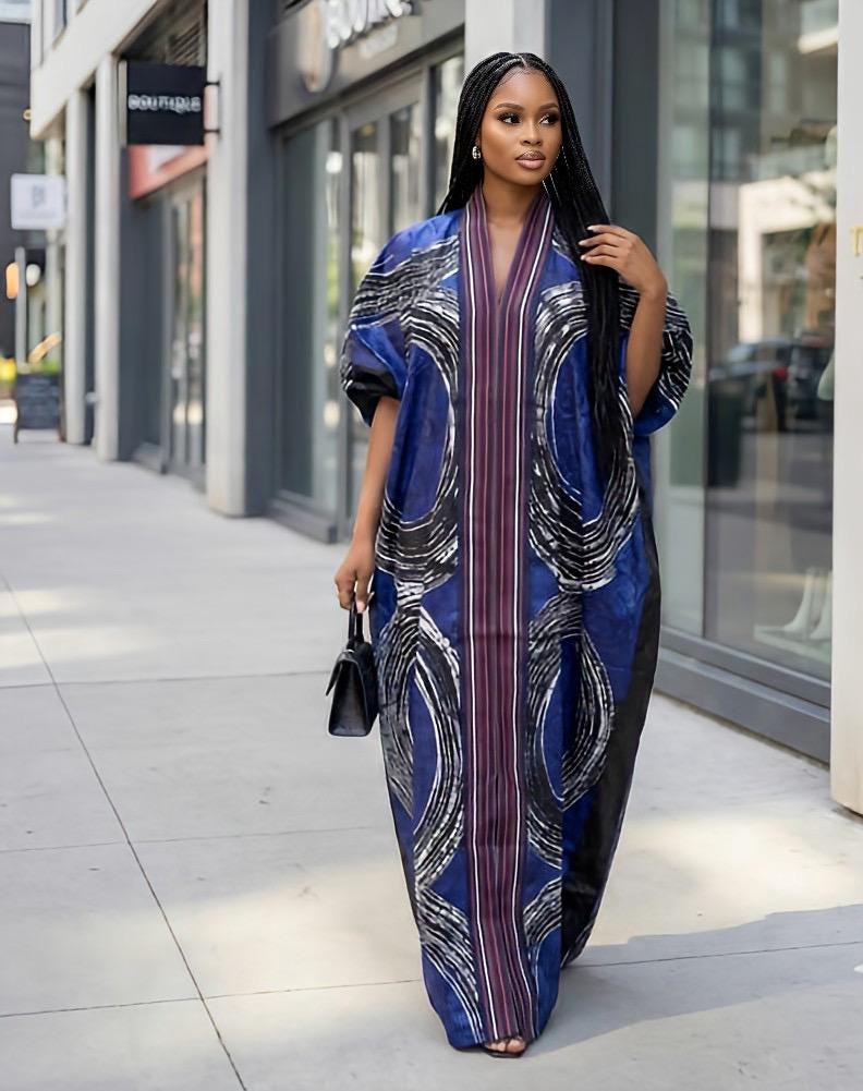 Handmade African Adire Batik Kaftan Dress | Nigerian Boubou