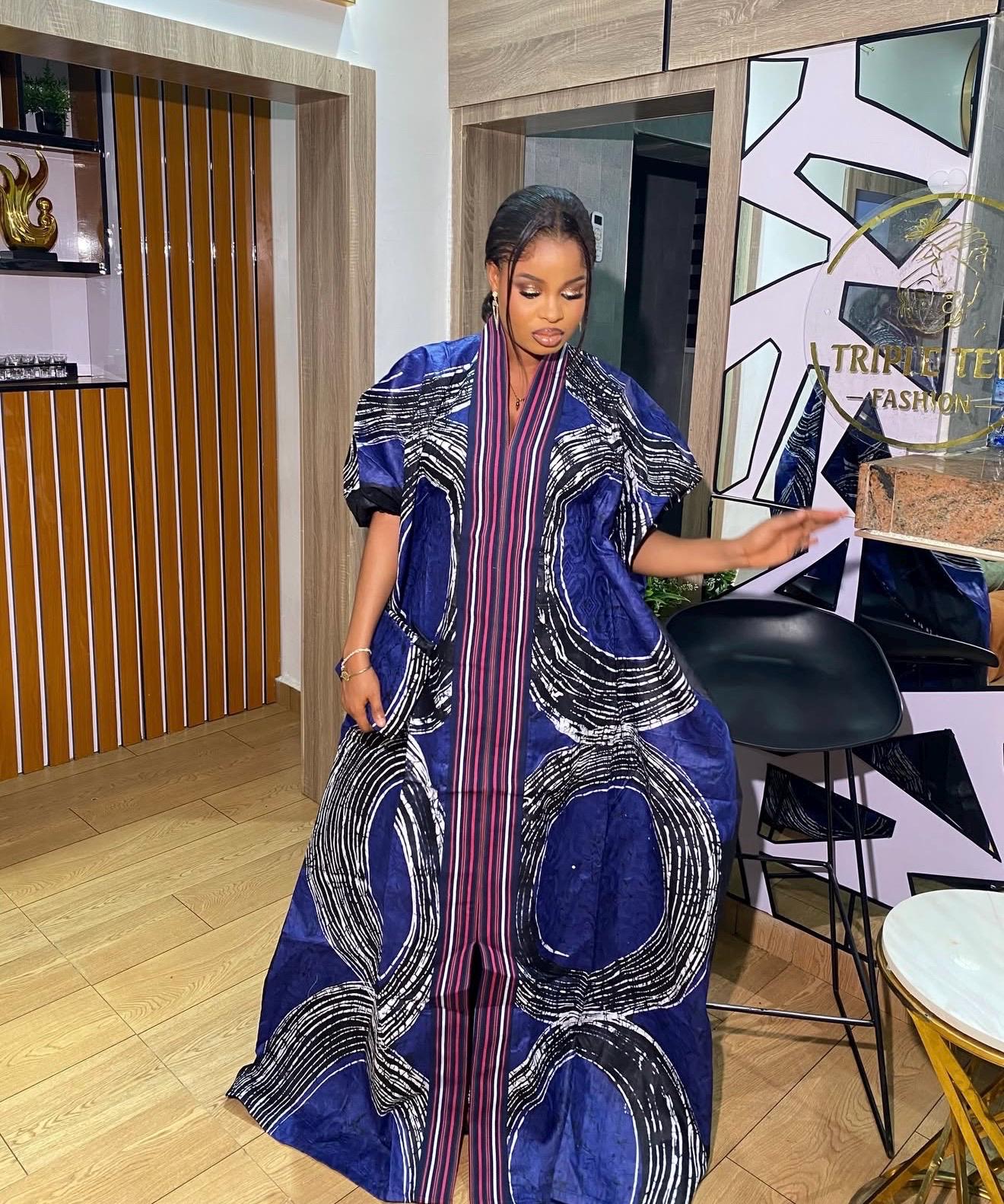 Handmade African Adire Batik Kaftan Dress | Nigerian Boubou