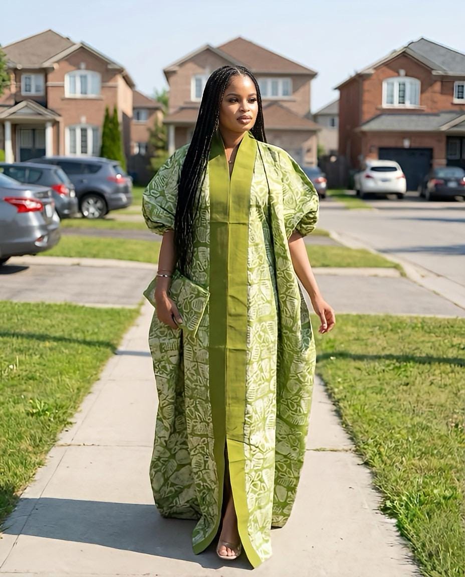 Handmade Adire Cotton Brocade Boubou | Nigerian Kaftan Dress