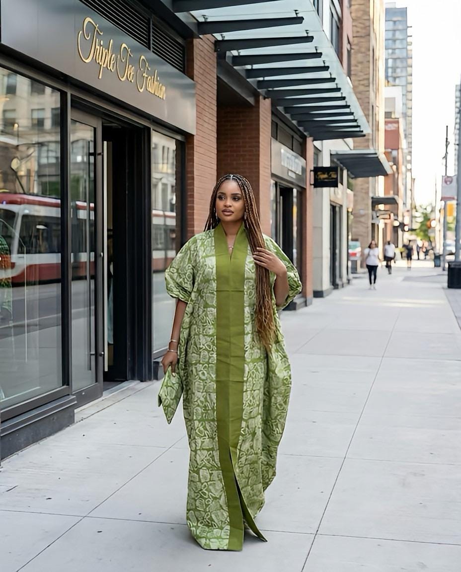Handmade Adire Cotton Brocade Boubou | Nigerian Kaftan Dress
