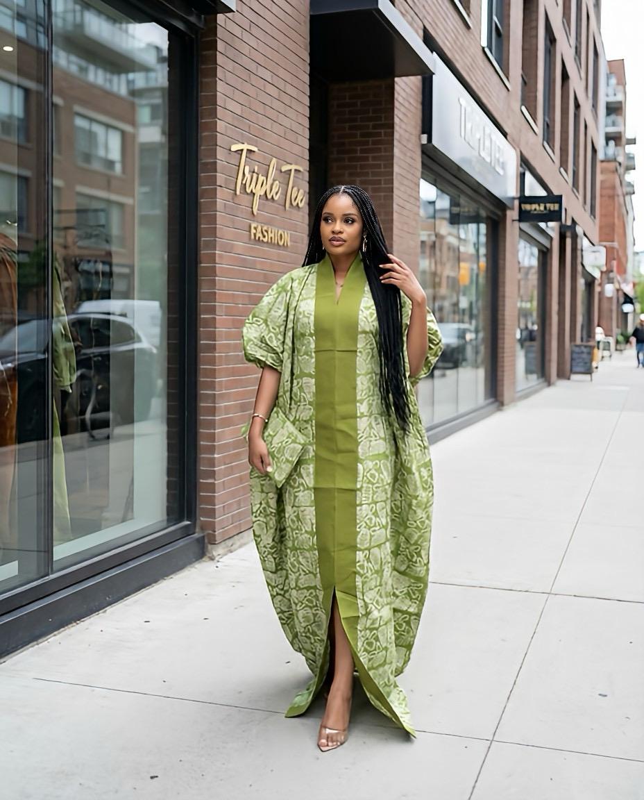 Handmade Adire Cotton Brocade Boubou | Nigerian Kaftan Dress