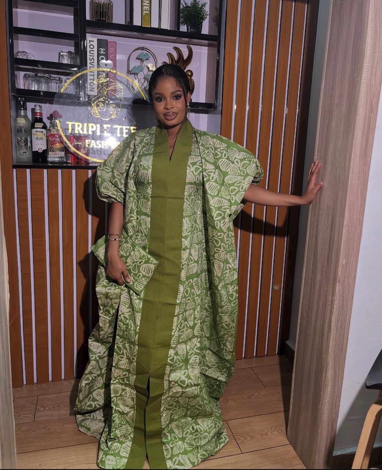 Handmade Adire Cotton Brocade Boubou | Nigerian Kaftan Dress