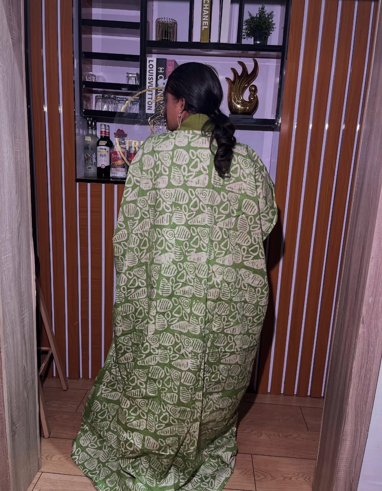 Handmade Adire Cotton Brocade Boubou | Nigerian Kaftan Dress