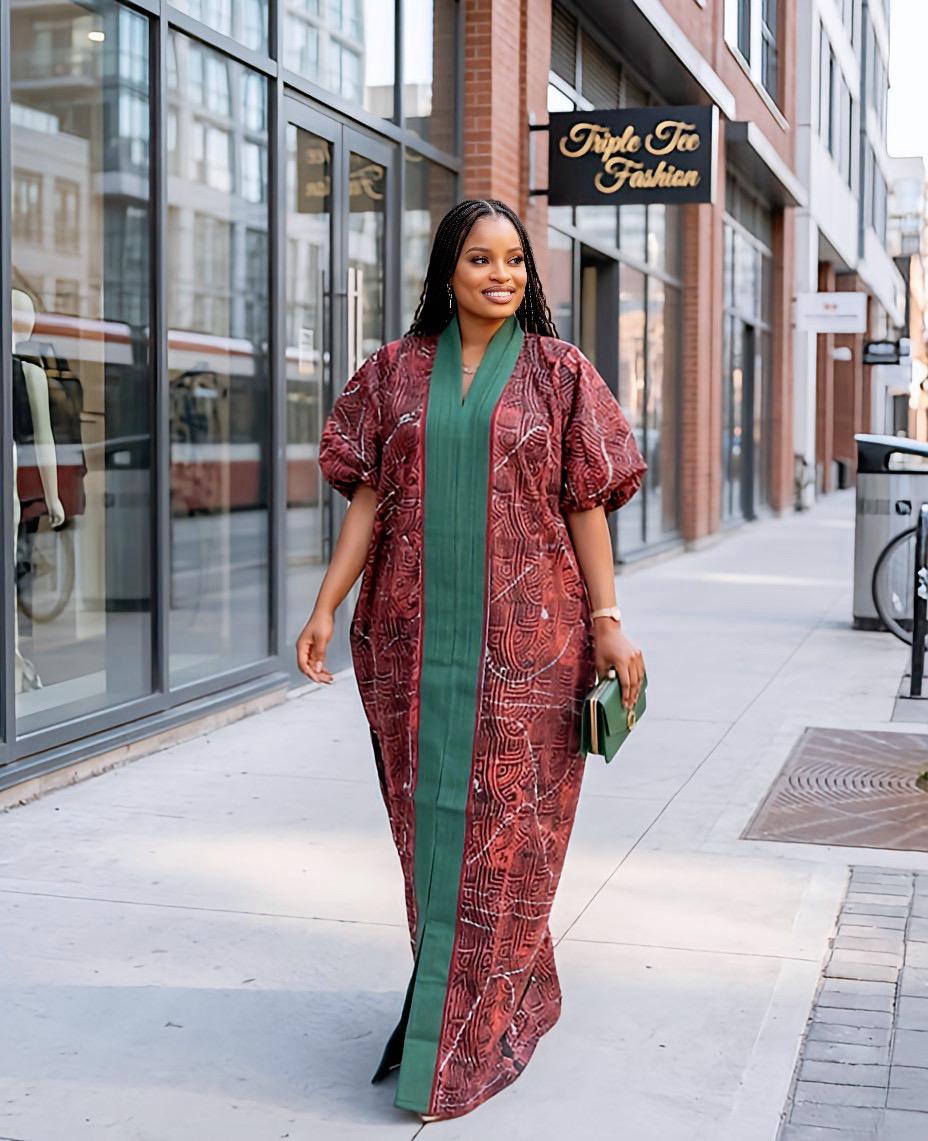Handmade African Adire Batik Kaftan Dress | Nigerian Boubou