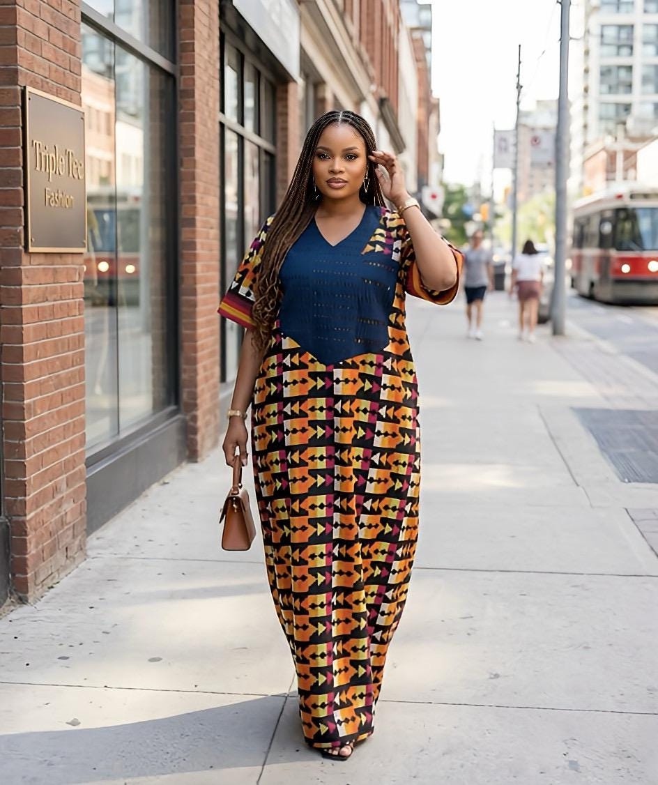 Akwete Aso Oke Boubou Dress with Scarf | African Kaftan, Traditional Nigerian Wear