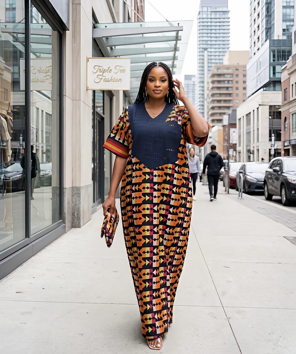 Akwete Aso Oke Boubou Dress with Scarf | African Kaftan, Traditional Nigerian Wear