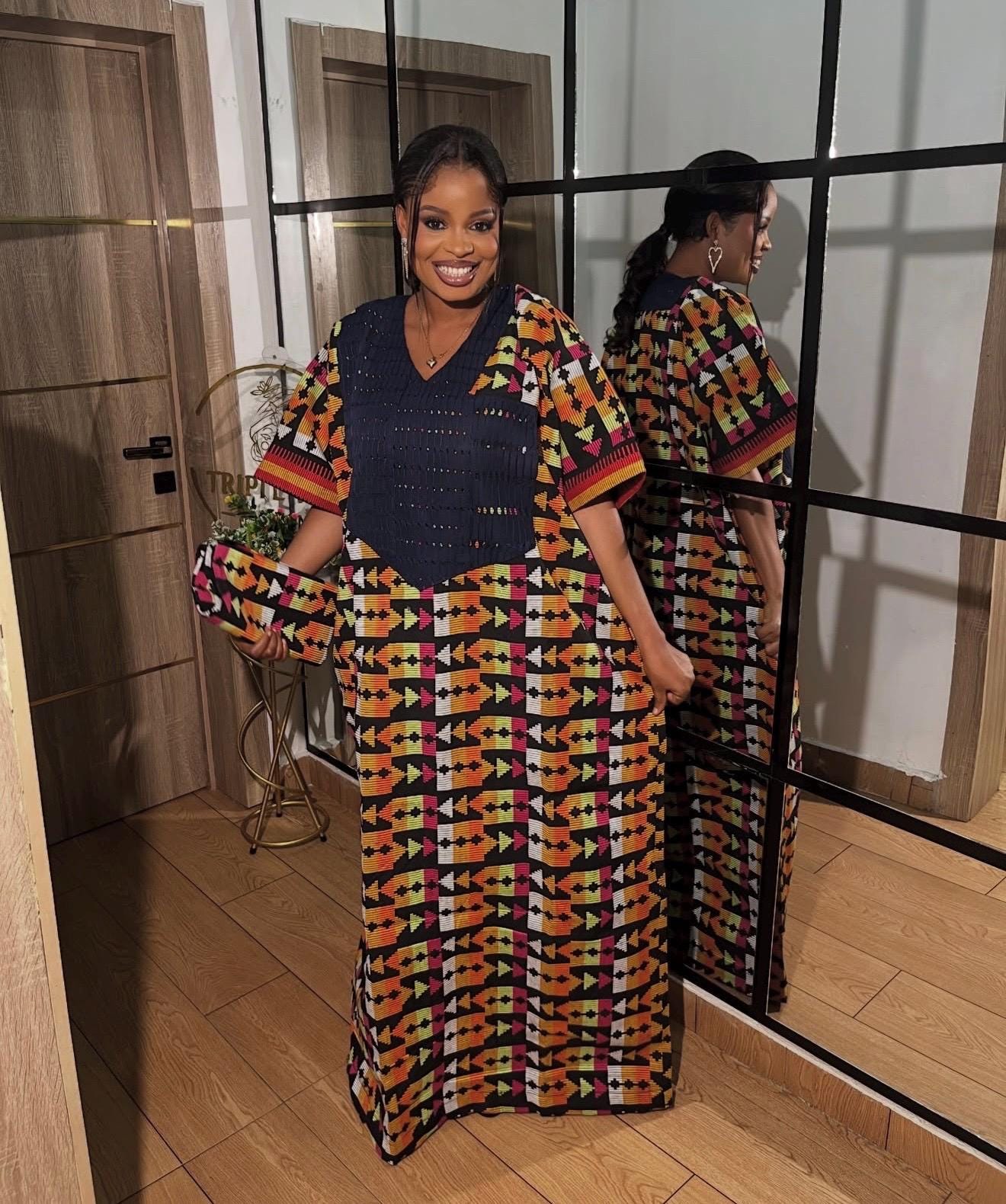 Akwete Aso Oke Boubou Dress with Scarf | African Kaftan, Traditional Nigerian Wear