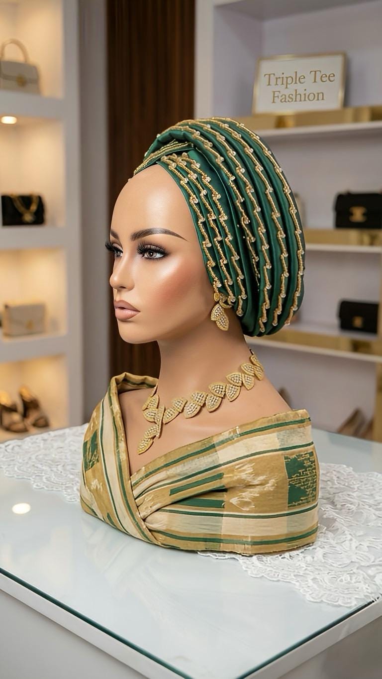 Duchess Silk Turban Hat with Crystals | Pre-tied African Headwrap