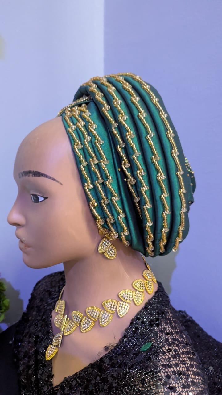 Duchess Silk Turban Hat with Crystals | Pre-tied African Headwrap