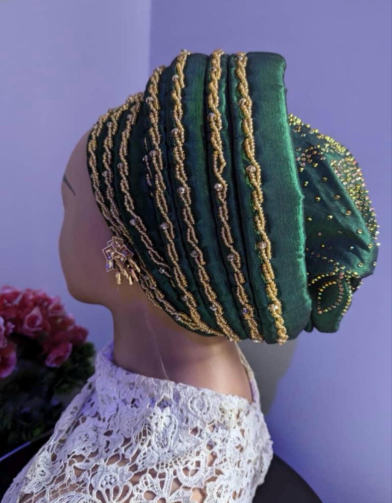 Duchess Silk Turban Hat with Crystals | Pre-tied African Headwrap