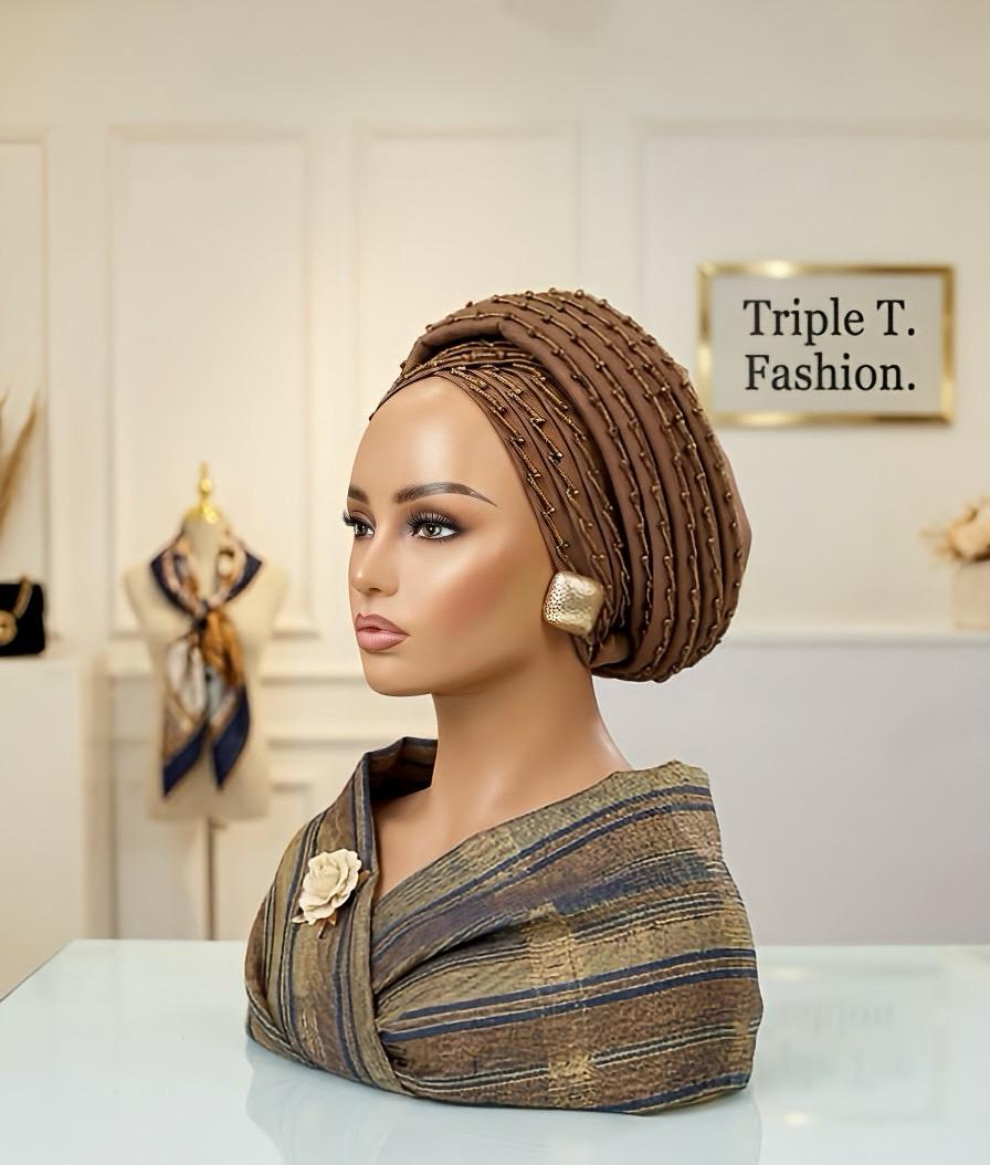 Duchess Silk Turban Hat with Crystals | Pre-tied African Headwrap