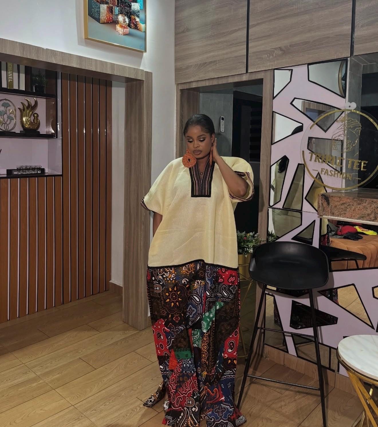 African Boubou Dress | Scuba Net Kaftan with Ankara Patchwork | Free Size Maxi Boubou | One Size Fits 2–20 | Luxury African Wear