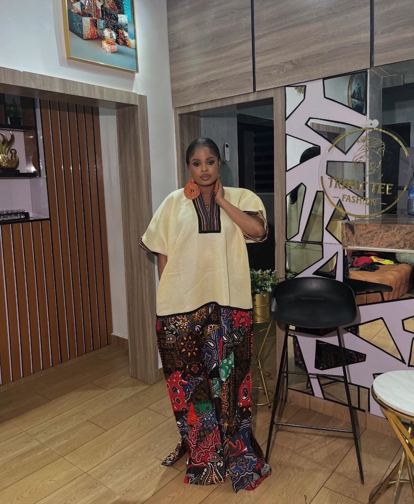 African Boubou Dress | Scuba Net Kaftan with Ankara Patchwork | Free Size Maxi Boubou | One Size Fits 2–20 | Luxury African Wear