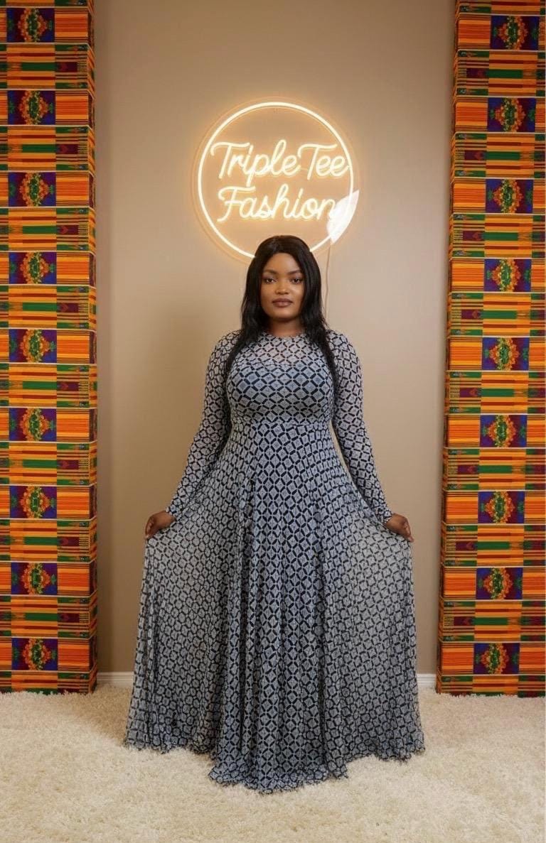 Bloom Mesh Maxi Dress – African-Inspired Floral Elegance | Sizes 12 & 14 | Triple Tee Fashion