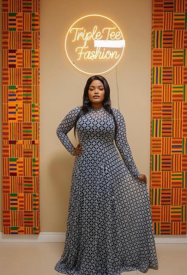 Bloom Mesh Maxi Dress – African-Inspired Floral Elegance | Sizes 12 & 14 | Triple Tee Fashion