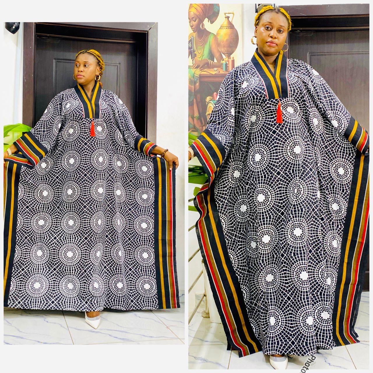 Handmade Ankara Brocade Kaftan Dress | African Print Boubou with Headtie
