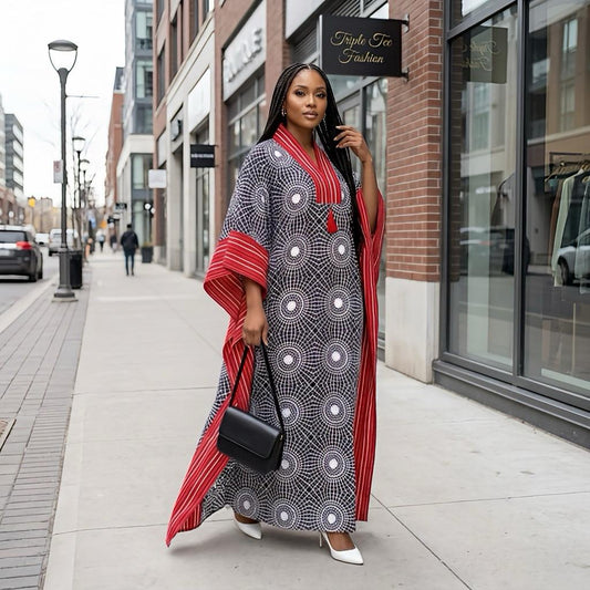 Handmade Ankara Brocade Kaftan Dress | African Print Boubou with Headtie