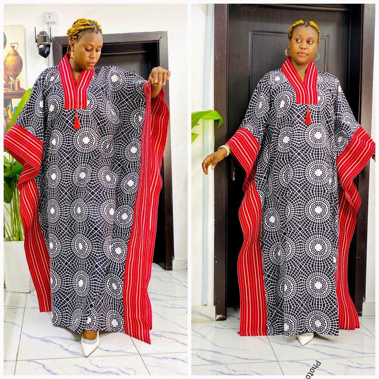 Handmade Ankara Brocade Kaftan Dress | African Print Boubou with Headtie