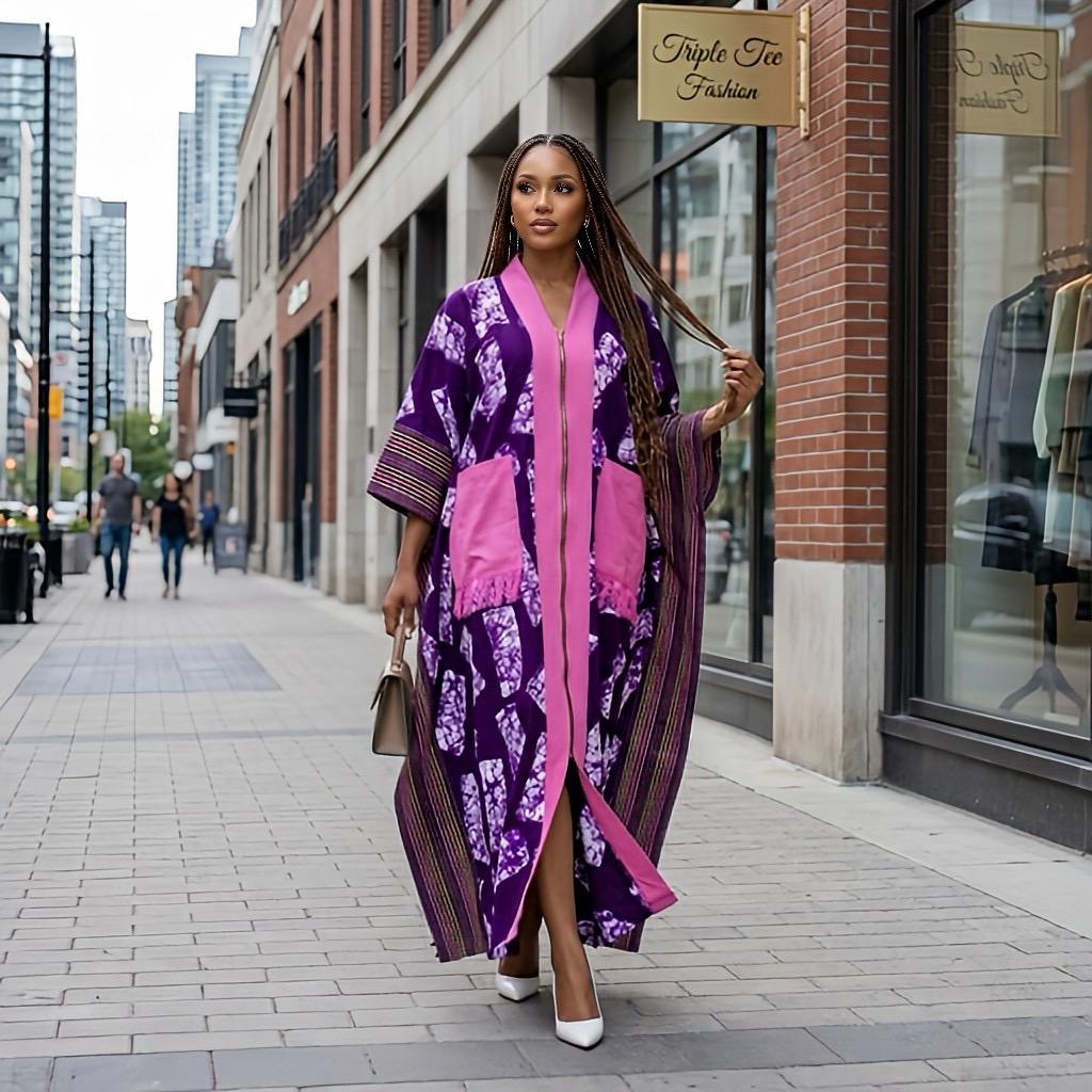 Handmade Ankara Brocade Kaftan Dress | African Print Boubou with Headtie