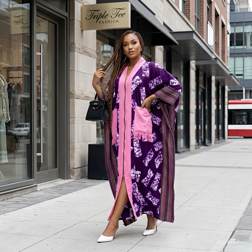 Handmade Ankara Brocade Kaftan Dress | African Print Boubou with Headtie