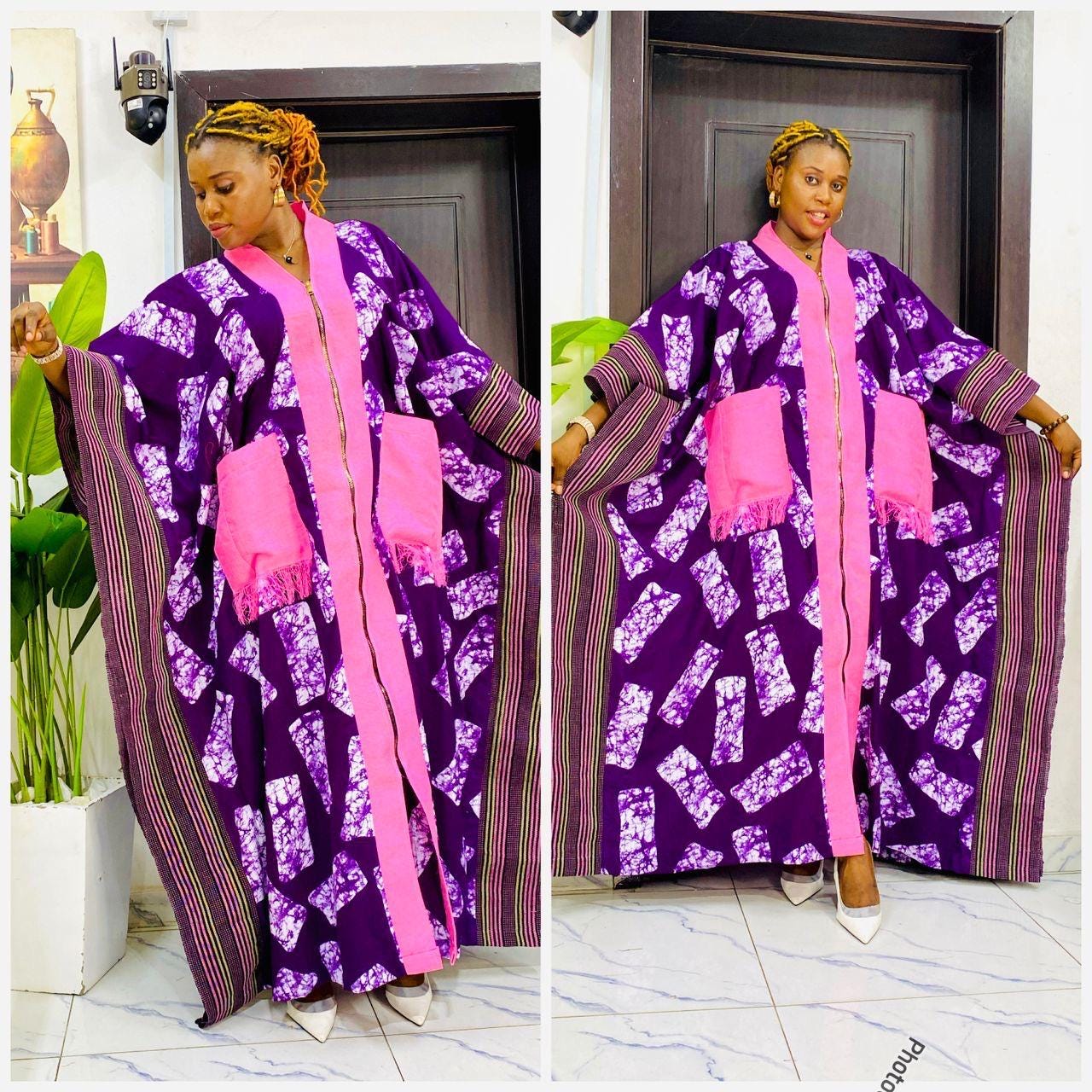 Handmade Ankara Brocade Kaftan Dress | African Print Boubou with Headtie