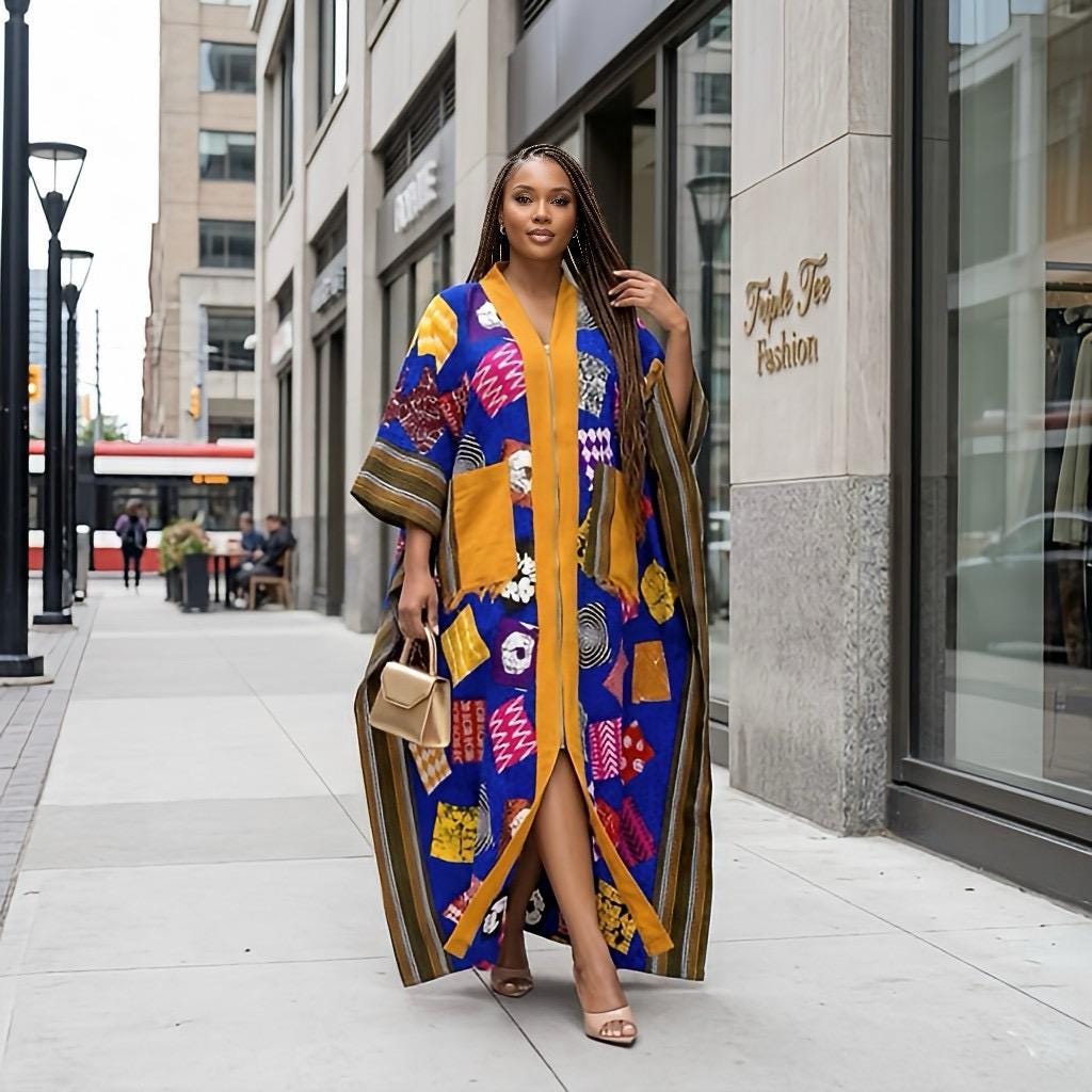 Handmade Ankara Brocade Kaftan Dress | African Print Boubou with Headtie