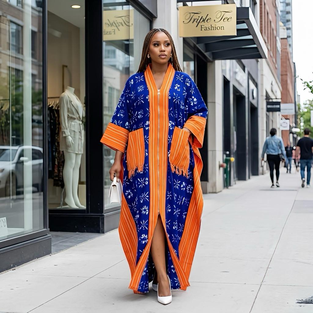 Handmade Ankara Brocade Kaftan Dress | African Print Boubou with Headtie