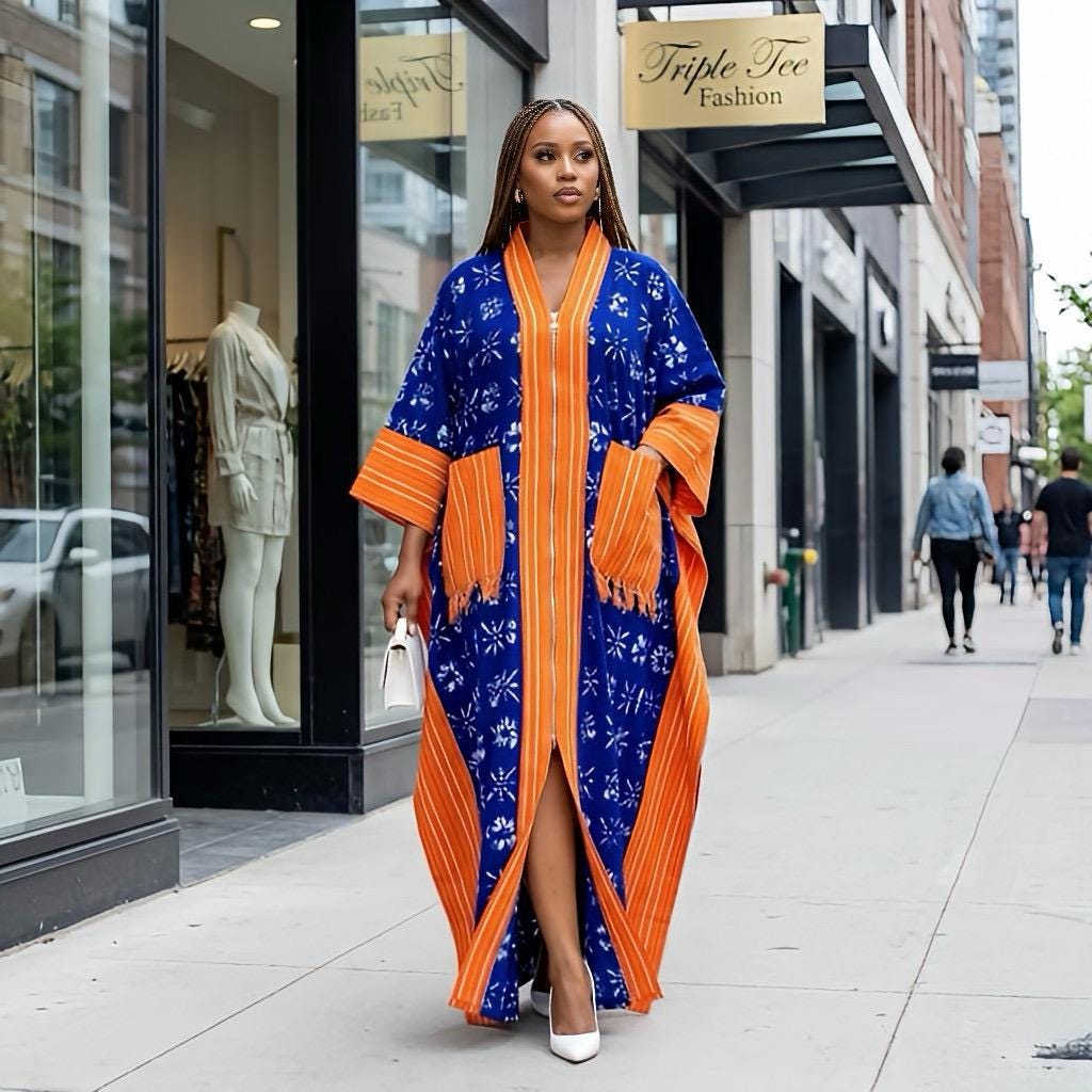 Handmade Ankara Brocade Kaftan Dress | African Print Boubou with Headtie