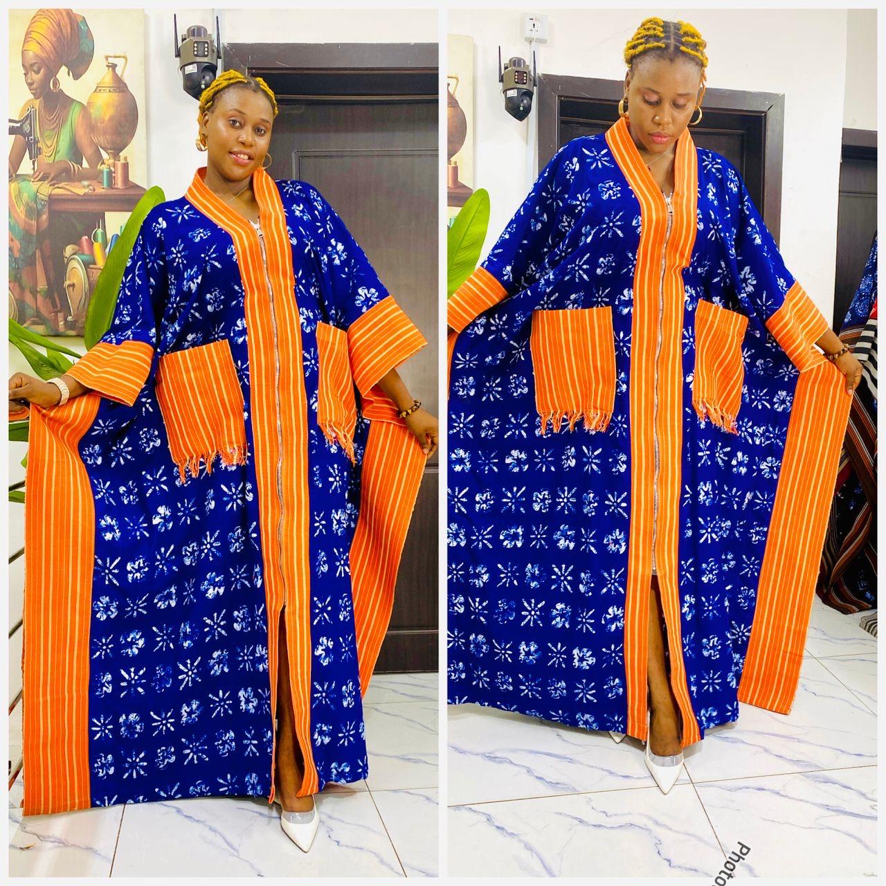 Handmade Ankara Brocade Kaftan Dress | African Print Boubou with Headtie