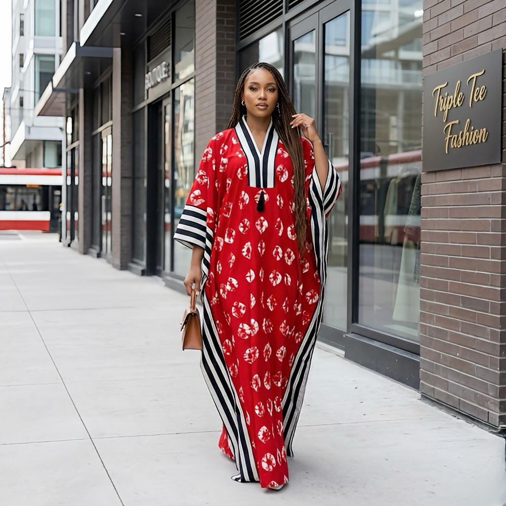 Handmade Ankara Brocade Kaftan Dress | African Print Boubou with Headtie
