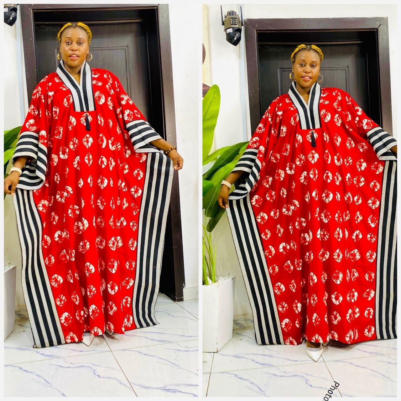 Handmade Ankara Brocade Kaftan Dress | African Print Boubou with Headtie