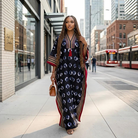 Handmade Ankara Brocade Kaftan Dress | African Print Boubou with Headtie