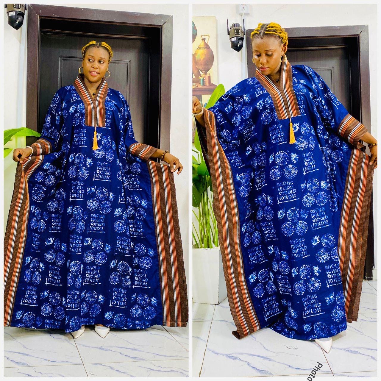 Handmade Ankara Brocade Kaftan Dress | African Print Boubou with Headtie
