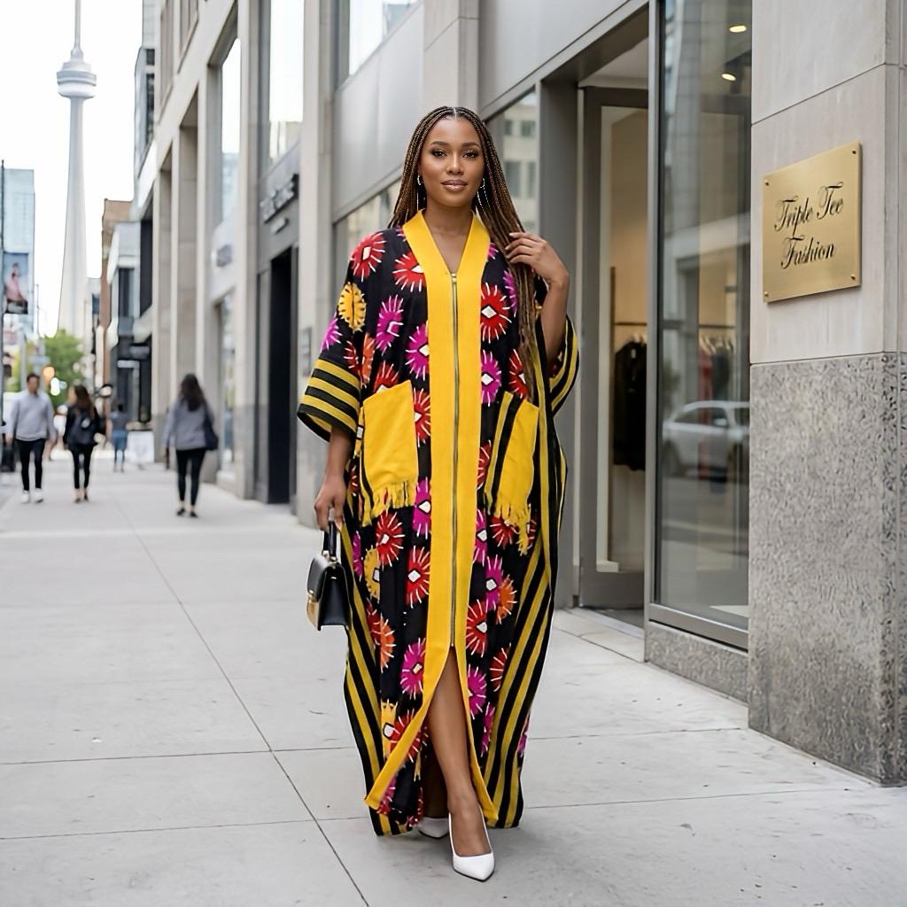 Handmade Ankara Brocade Kaftan Dress | African Print Boubou with Headtie